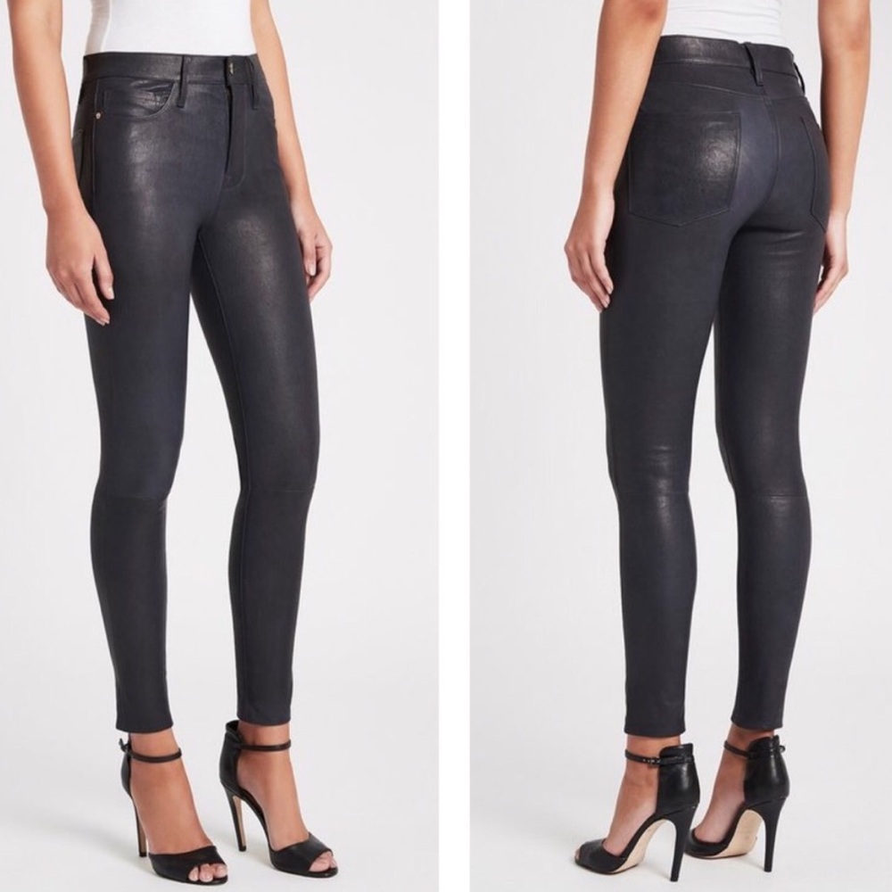 FRAME 100% Lamb Leather Le High Skinny Leg Navy Blue Pant Size 27